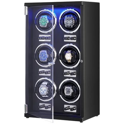Watch Winder för 6 automatiska klockor med 6 tysta japanska Mabuchi-motorer