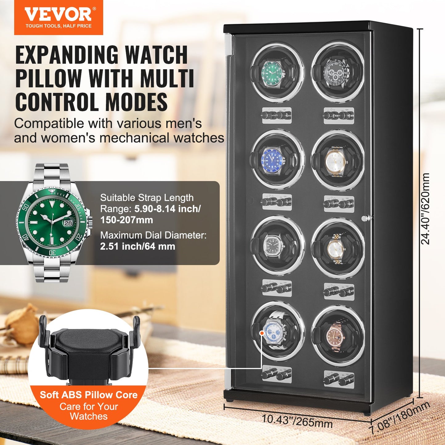 Watch Winder for 8 automatic watches with 8 silent Japanese Mabuchi motors