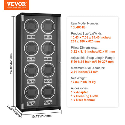 Watch Winder for 8 automatic watches with 8 silent Japanese Mabuchi motors