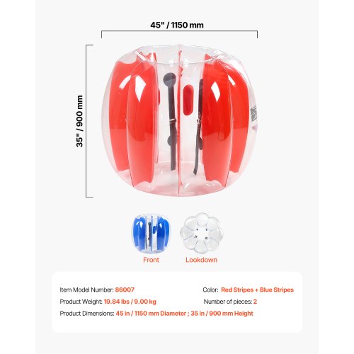 2-pack 4FT/1.2M Inflatable Bumper Balls PVC Body Sumo Zorb Ball Outdoor | EU