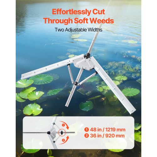 Weed trimmer for ponds and aquatic plants with a maximum cutting width of 122 cm