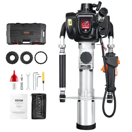 37,77cc bensindriven T-stolpsdrivare, 4-taktsmotor bensindriven staketpålningsmaskin, med 3-stolpsdrivhuvud (45/55/88 mm), 1000W bärbar påldrivare för gård, ranchstängsel, vägförbättringar |  EU