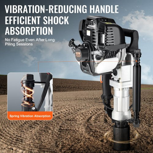 37,77cc bensindriven T-stolpsdrivare, 4-taktsmotor bensindriven staketpålningsmaskin, med 2 stolpars drivhuvud (55/70 mm), 1000W bärbar påldrivare för gård, ranchstängsel, vägförbättringar |  EU