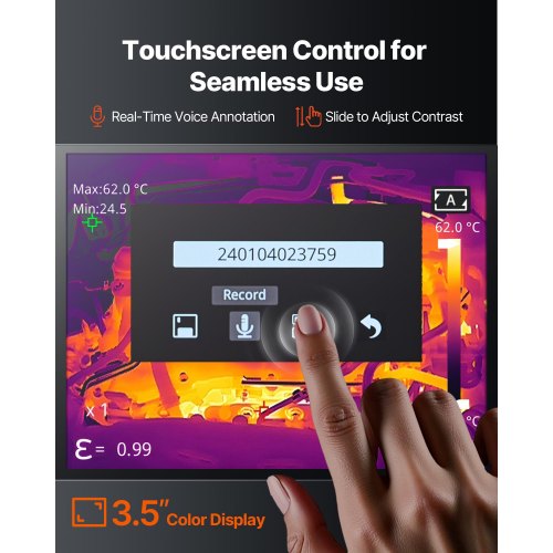 Värmekamera, 256 x 192 IR-upplösning, Handhållen värmekamera med 2MP visuell kamera, 25Hz uppdateringsfrekvens infraröd bildskärm med 3,5-tums pekskärm, -4°F till 1022°F, WIFI-stöd |  EU