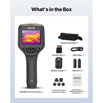 Värmekamera, 256 x 192 IR-upplösning, Handhållen värmekamera med 2MP visuell kamera, 25Hz uppdateringsfrekvens infraröd bildskärm med 3,5-tums pekskärm, -4°F till 1022°F, WIFI-stöd |  EU