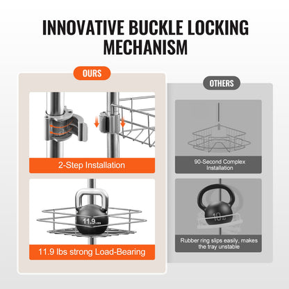42" bis 114" hohe Spannstange für Eck-Duschablage, Spannstange aus Edelstahl