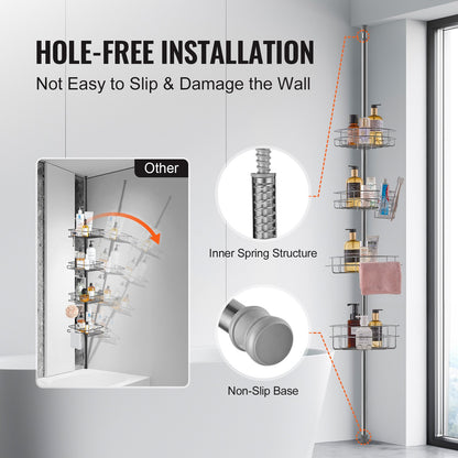 56" to 114" High Shower Corner Caddy Tension Rod Stainless Steel Tension Rod