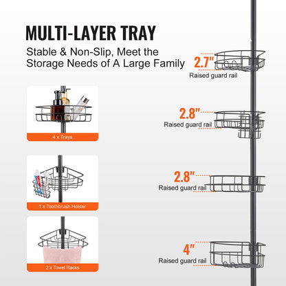 56" till 114" High Shower Corner Caddy Spännstång Rostsäker Spännstång