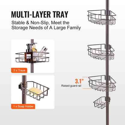 39" to 125" High Shower Corner Caddy Tension Rod Stainless Steel Tension Rod