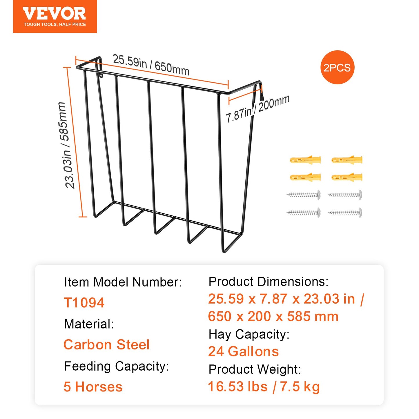 Cattle Hay Feeder 2-Pack 24 Gallons Wall Mounted Goat Hay Rack