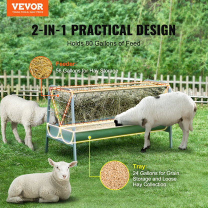 Livestock hay feeder 2 in 1 grain and hay feeder 80 liters for sheep