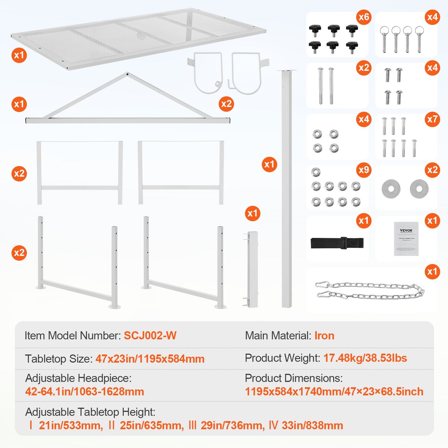 Viehstand Ziegentrimmstand 21"-33" Höhe 47x23 in Tischplatte Weiß