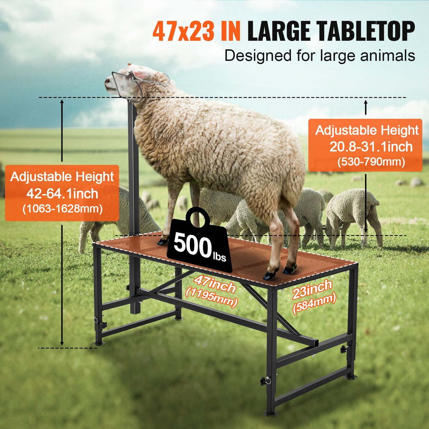 Viehstand Ziegentrimmstand 21"-33" Höhe 47x23 in Tischplatte Schwarz