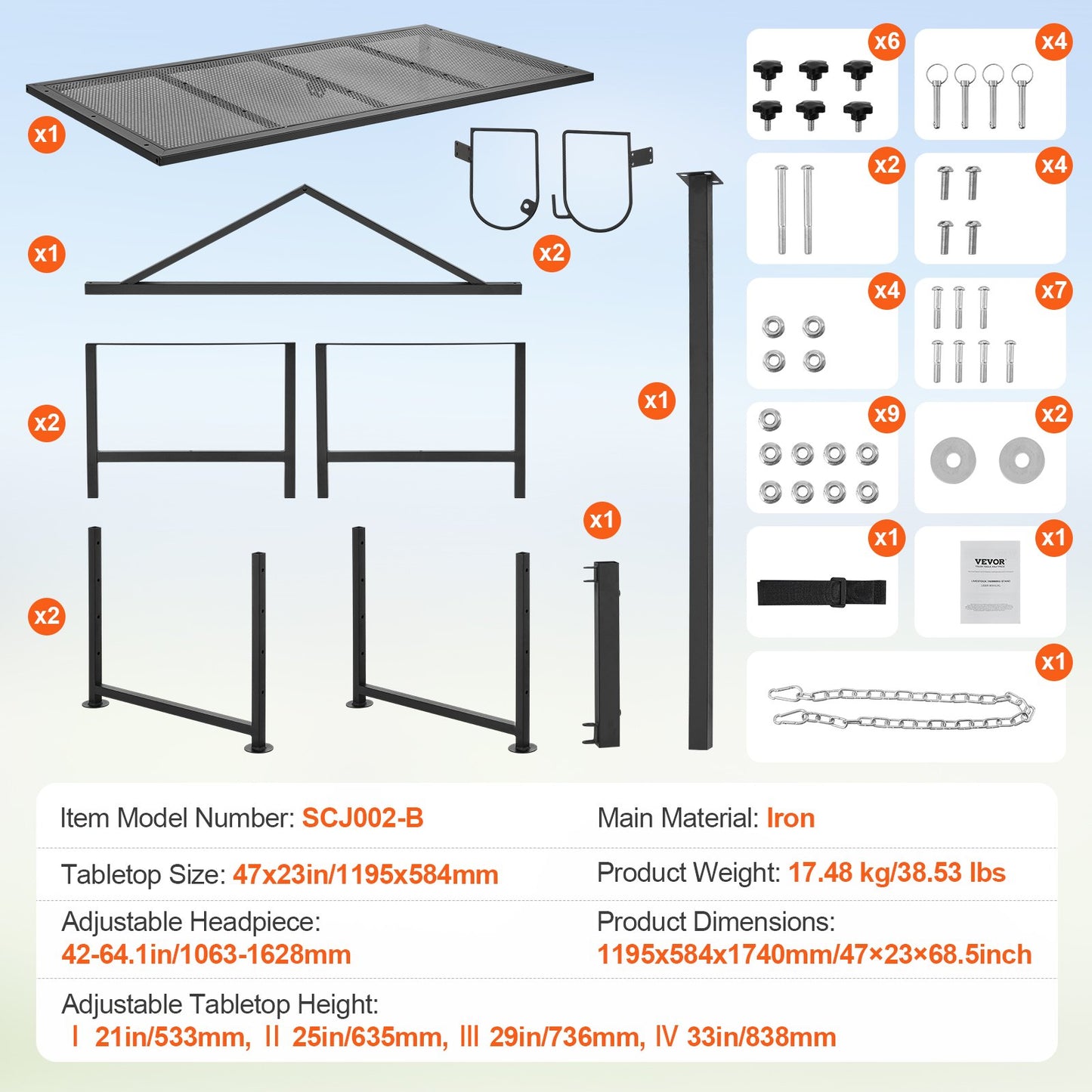 Viehstand Ziegentrimmstand 21"-33" Höhe 47x23 in Tischplatte Schwarz