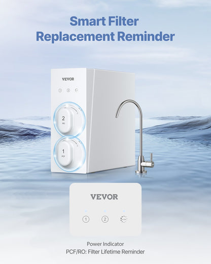 Reverse Osmosis System 400 GPD 8-Stage Tankless Water Filter Under Sink