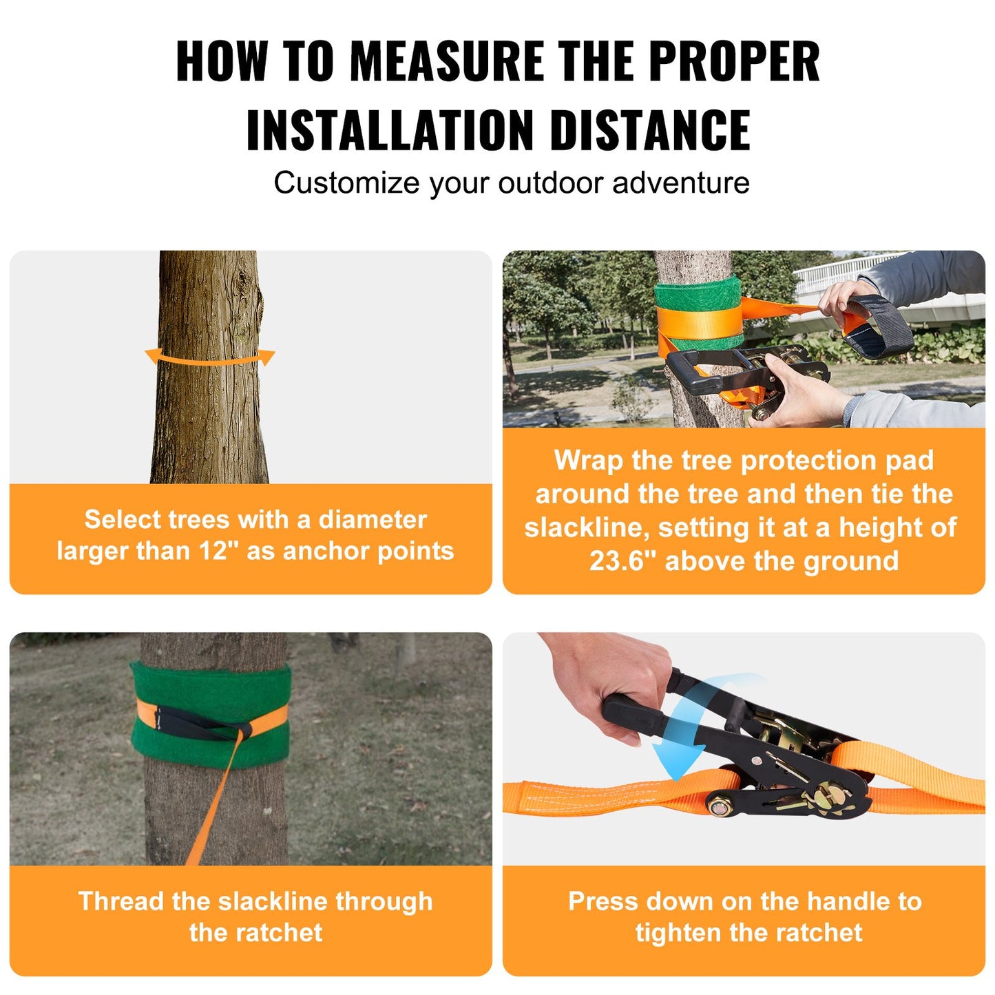 Slackline Kit with Training Rope, 60 Feet Backyard Slack Line Equipment, Easy-to-Install Tight Rope for Kids, Adults, Complete Slackline Set with Tree Guard, Arm Training, Carrying Bag and Instruction