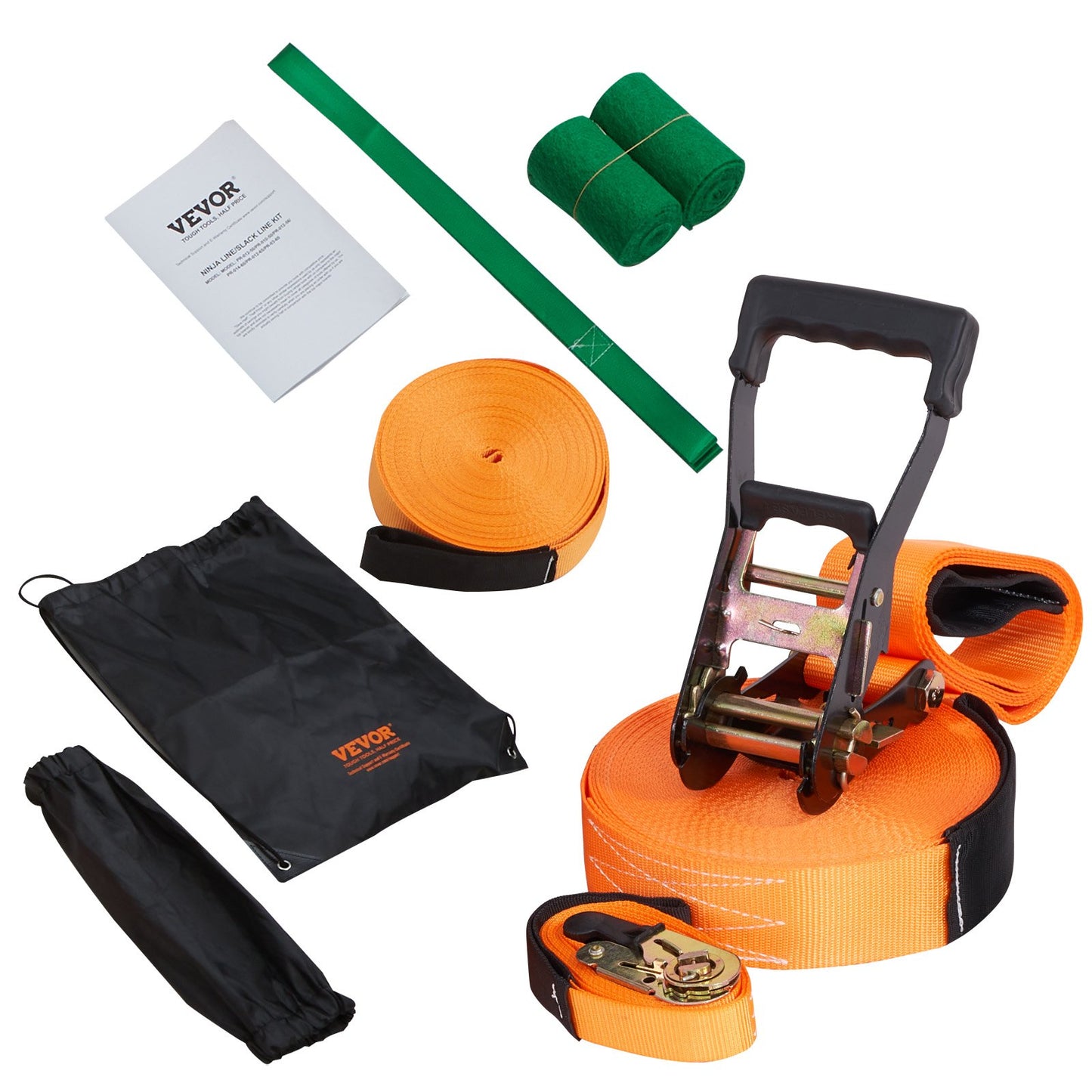 Slackline Kit with Training Rope, 60 Feet Backyard Slack Line Equipment, Easy-to-Install Tight Rope for Kids, Adults, Complete Slackline Set with Tree Guard, Arm Training, Carrying Bag and Instruction