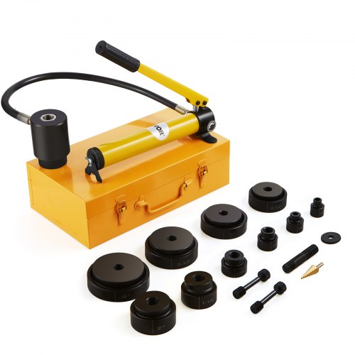 Hydraulic Knockout Punch Kit, 15 Ton 1/2" to 4" Conduit Hole Cutter Set, KO Tool Kits with Puncher 10 Piece, Metal Sheet Driver Tools, For Aluminum, Brass, Stainless Steel, Fiberglass and Plasti