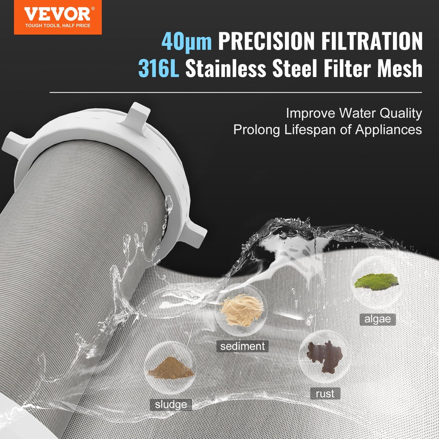 Spin Down-filter, 40 mikron helhussedimentfilter för brunnsvatten, 3/4" GM + 1" GM + 3/4" GF, 4 T/H hög flödeshastighet, för vattenfiltreringssystem i hela huset, brunnsvattensedimentfilter