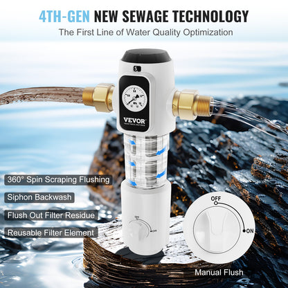 Spin Down-filter, 40 mikron helhussedimentfilter för brunnsvatten, 3/4" GM + 1" GM + 3/4" GF, 4 T/H hög flödeshastighet, för vattenfiltreringssystem i hela huset, brunnsvattensedimentfilter