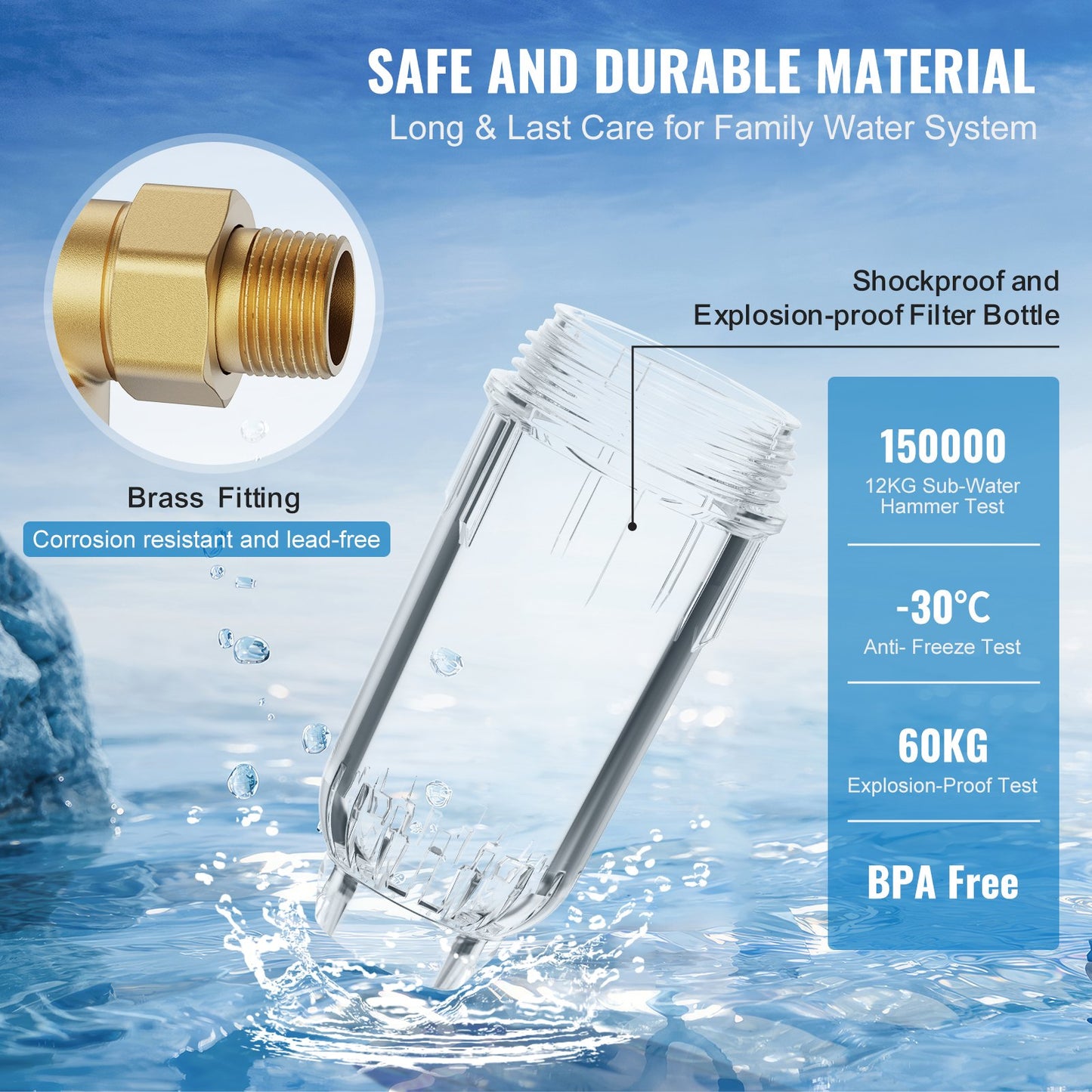 Spin Down-filter, 40 mikron helhussedimentfilter för brunnsvatten, 3/4" GM + 1" GM + 3/4" GF, 4 T/H hög flödeshastighet, för vattenfiltreringssystem i hela huset, brunnsvattensedimentfilter