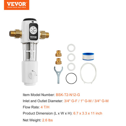 Spin Down-filter, 40 mikron helhussedimentfilter för brunnsvatten, 3/4" GM + 1" GM + 3/4" GF, 4 T/H hög flödeshastighet, för vattenfiltreringssystem i hela huset, brunnsvattensedimentfilter