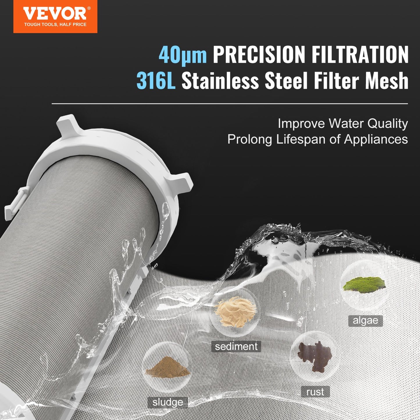 Spin Down-filter, 40 mikron helhussedimentfilter för brunnsvatten, 3/4" GM + 1" GM + 3/4" GF, 4 T/H hög flödeshastighet, för vattenfiltreringssystem i hela huset, brunnsvattensedimentfilter