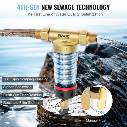 Spin Down-filter, 40 mikron helhussedimentfilter för brunnsvatten, 3/4" GM + 1" GM + 3/4" GF, 4 T/H hög flödeshastighet, för vattenfiltreringssystem i hela huset, brunnsvattensedimentfilter