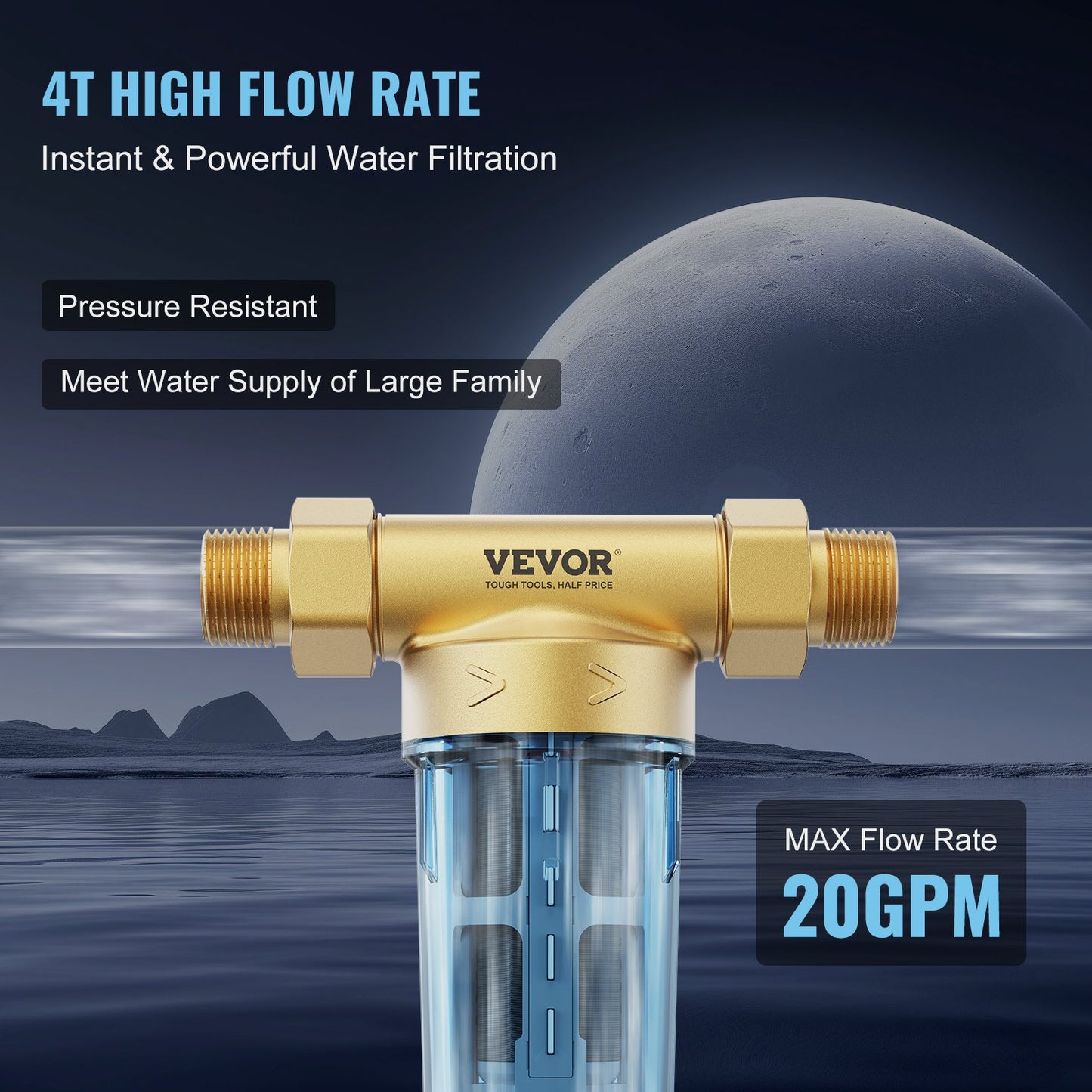 Spin Down-filter, 40 mikron helhussedimentfilter för brunnsvatten, 3/4" GM + 1" GM + 3/4" GF, 4 T/H hög flödeshastighet, för vattenfiltreringssystem i hela huset, brunnsvattensedimentfilter