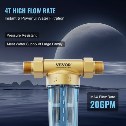 Spin Down-filter, 40 mikron helhussedimentfilter för brunnsvatten, 3/4" GM + 1" GM + 3/4" GF, 4 T/H hög flödeshastighet, för vattenfiltreringssystem i hela huset, brunnsvattensedimentfilter