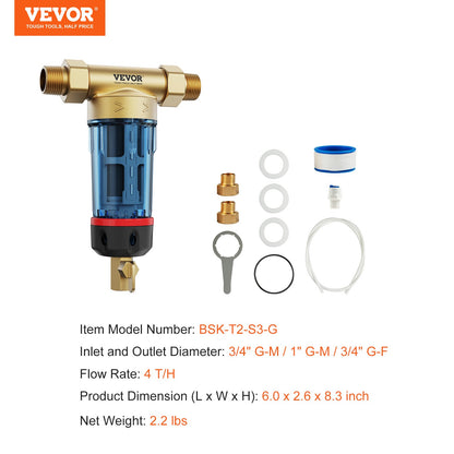 Spin Down-filter, 40 mikron helhussedimentfilter för brunnsvatten, 3/4" GM + 1" GM + 3/4" GF, 4 T/H hög flödeshastighet, för vattenfiltreringssystem i hela huset, brunnsvattensedimentfilter