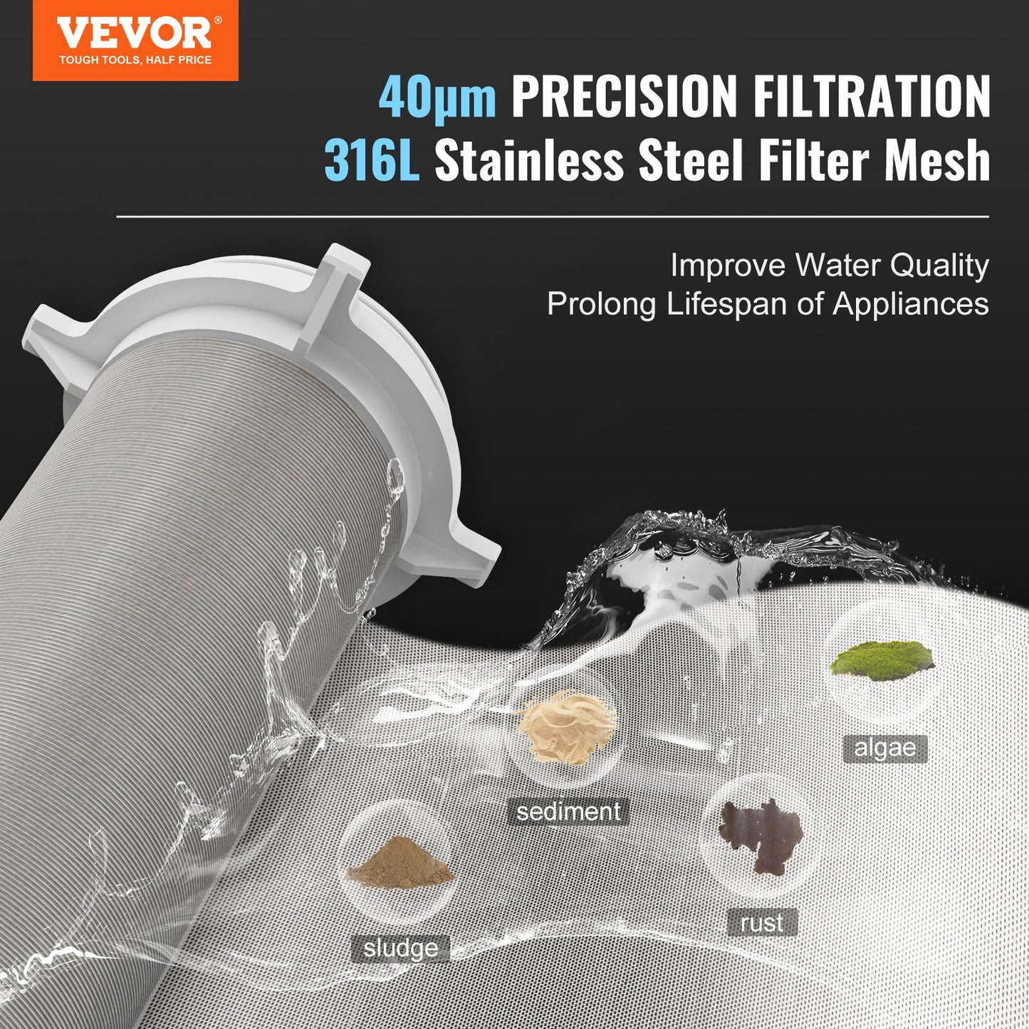 Spin Down-filter, 40 mikron helhussedimentfilter för brunnsvatten, 3/4" GM + 1" GM + 3/4" GF, 4 T/H hög flödeshastighet, för vattenfiltreringssystem i hela huset, brunnsvattensedimentfilter