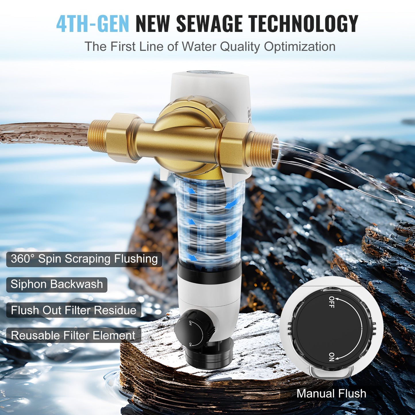 Spin Down-filter, 40 mikron helhussedimentfilter för brunnsvatten, 3/4" GM + 1" GM + 3/4" GF, 4 T/H hög flödeshastighet, för vattenfiltreringssystem i hela huset, brunnsvattensedimentfilter