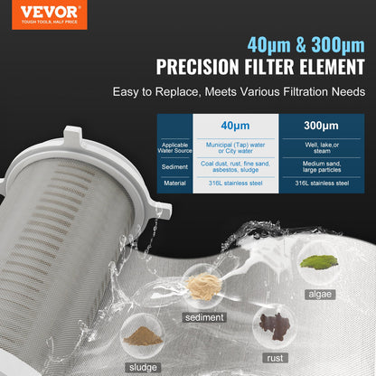 Spin Down Filter, 40 Micron + 30 Micron Fine Filtration, Whole House Sediment Filter for Well Water, 3/4" GF + 1" GM, 4 T/H High Flow Rate, for Whole House Water Filtration System