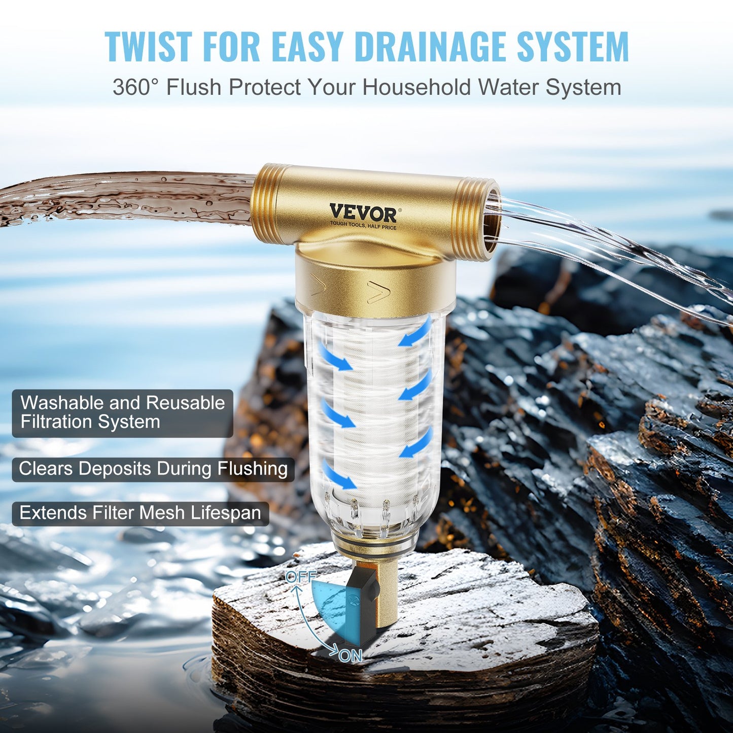 Spin Down Filter, 40 Micron + 30 Micron Fine Filtration, Whole House Sediment Filter for Well Water, 3/4" GF + 1" GM, 4 T/H High Flow Rate, for Whole House Water Filtration System