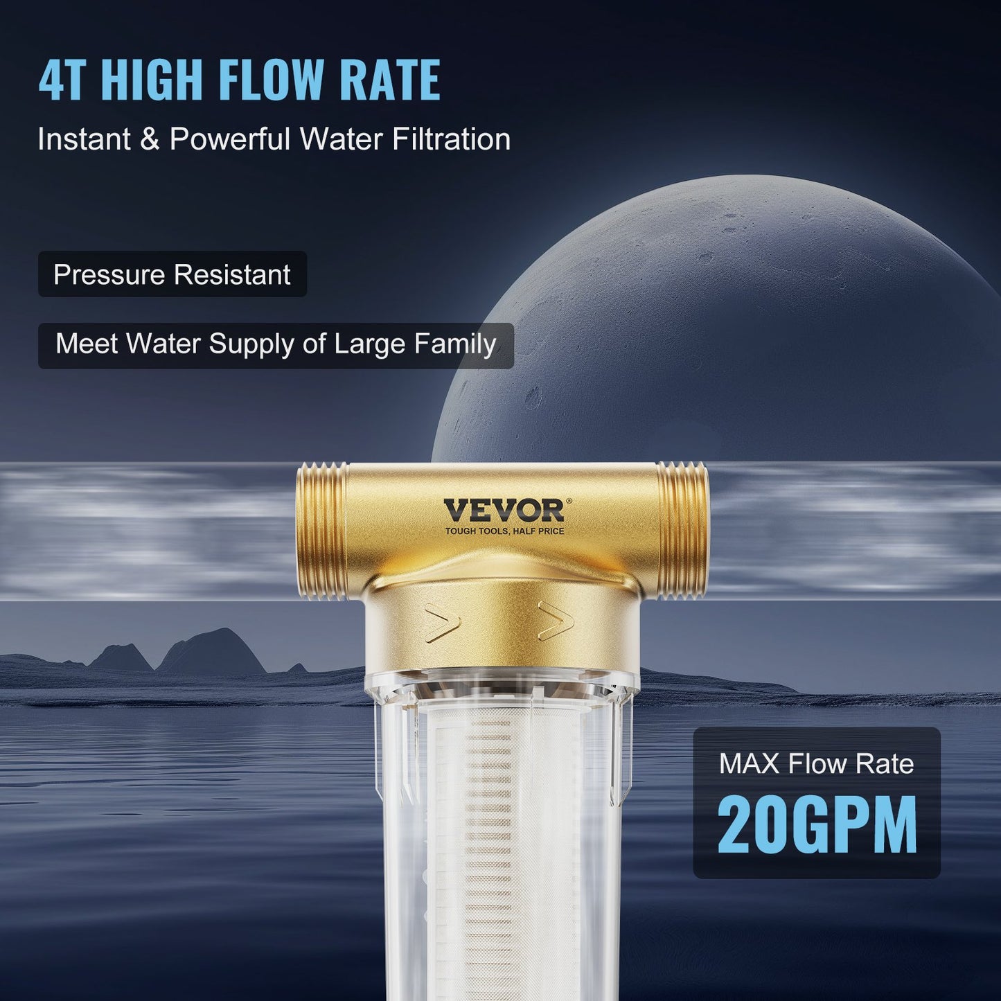Spin Down Filter, 40 Micron + 30 Micron Fine Filtration, Whole House Sediment Filter for Well Water, 3/4" GF + 1" GM, 4 T/H High Flow Rate, for Whole House Water Filtration System