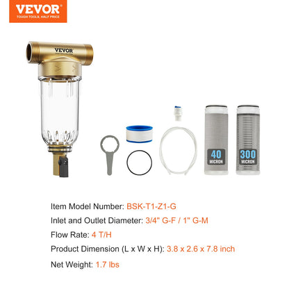 Spin Down Filter, 40 Micron + 30 Micron Fine Filtration, Whole House Sediment Filter for Well Water, 3/4" GF + 1" GM, 4 T/H High Flow Rate, for Whole House Water Filtration System