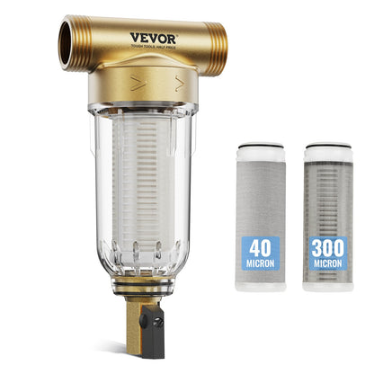 Spin Down Filter, 40 Micron + 30 Micron Fine Filtration, Whole House Sediment Filter for Well Water, 3/4" GF + 1" GM, 4 T/H High Flow Rate, for Whole House Water Filtration System