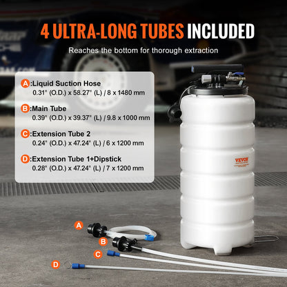 Vätskeutsug, 4 gallon (15 liter), pneumatisk/manuell oljebytare Vakuumvätskeutsug med oljesticka och sugslang, oljeutsugsbytespump för vakuumevakuering av fordonsvätskor