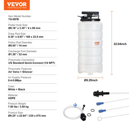 Vätskeutsug, 4 gallon (15 liter), pneumatisk/manuell oljebytare Vakuumvätskeutsug med oljesticka och sugslang, oljeutsugsbytespump för vakuumevakuering av fordonsvätskor