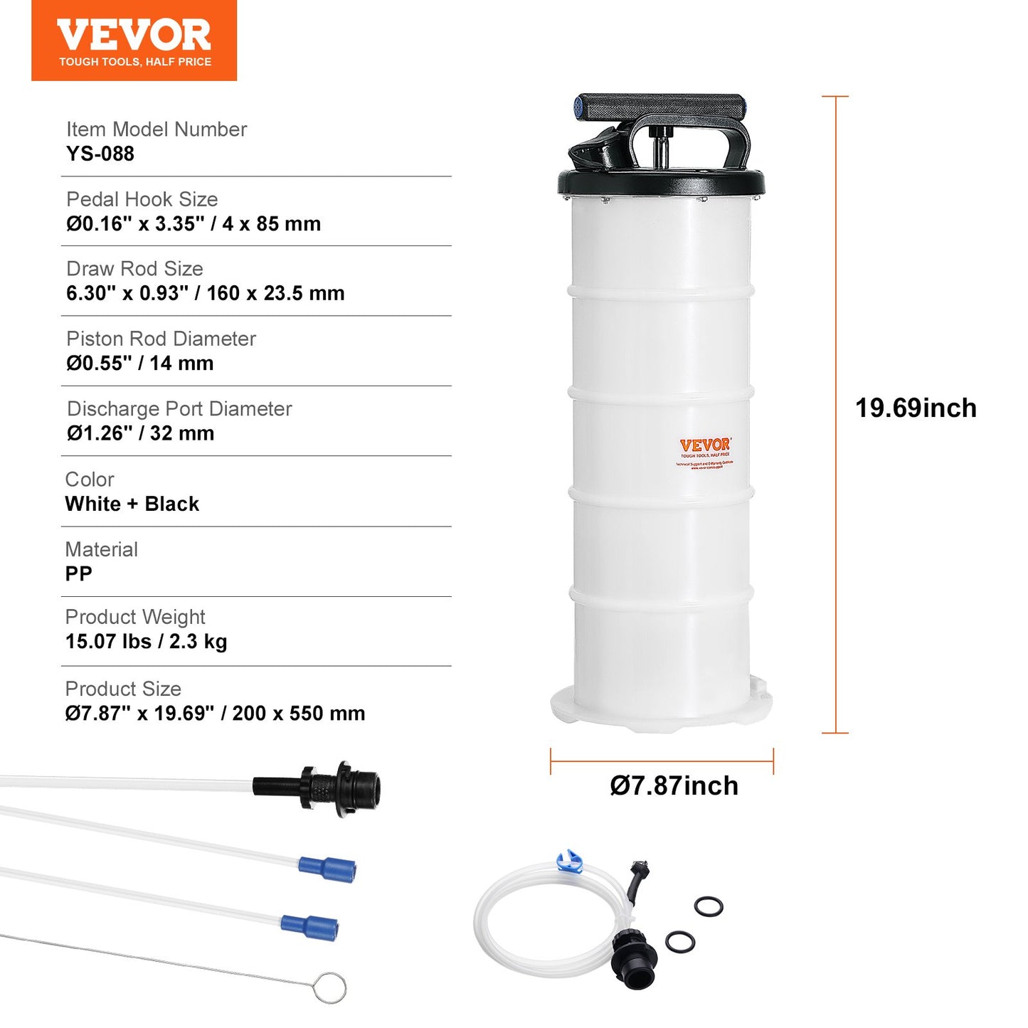 Liquid Extractor, 1.74 Gallons (6.5 Liters), Manual Hand Operated Oil Changer Vacuum Liquid Extractor with Dipstick and Hose, Oil Extraction Pump for Vacuum Evacuation of Automotive Fluids