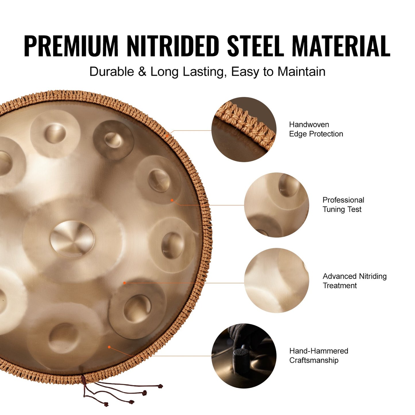 Handpan Drum 22 in 10 notes D minor Handpan Drum Instrument with Template