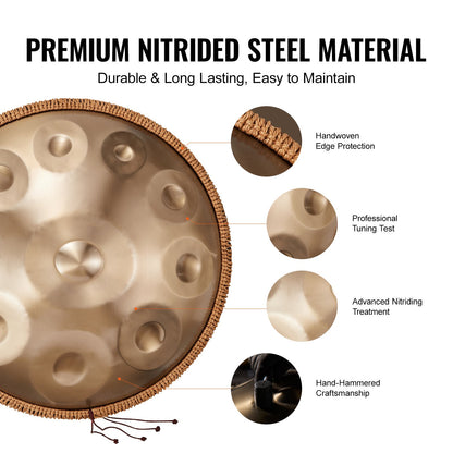 Handpan Drum 22 in 10 notes D minor Handpan Drum Instrument with Template