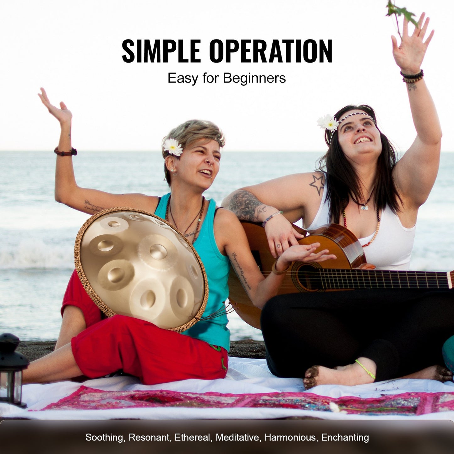 Handpan Drum 22 in 10 notes D minor Handpan Drum Instrument with Template