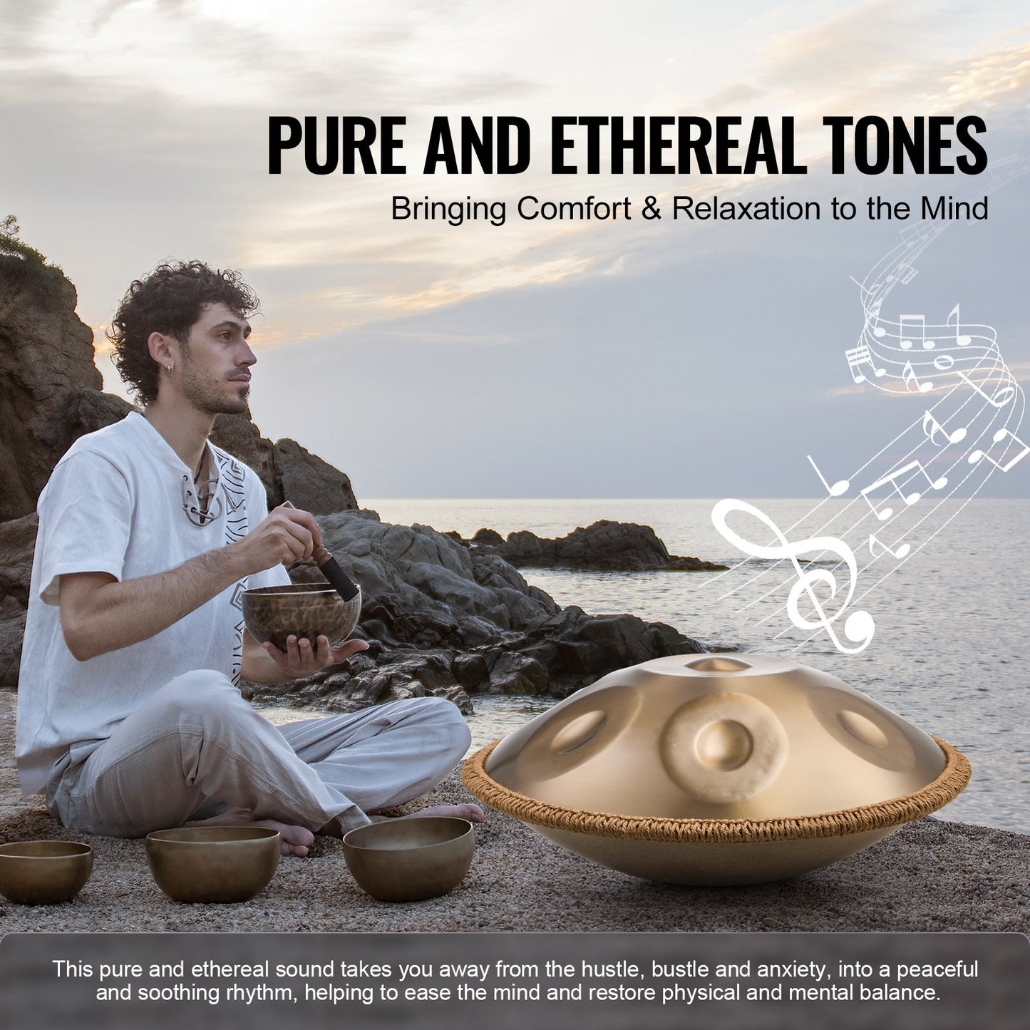 Handpan Trumma 22 in 9 Notes D Minor Steel Handtrumma med klubbor för vuxna