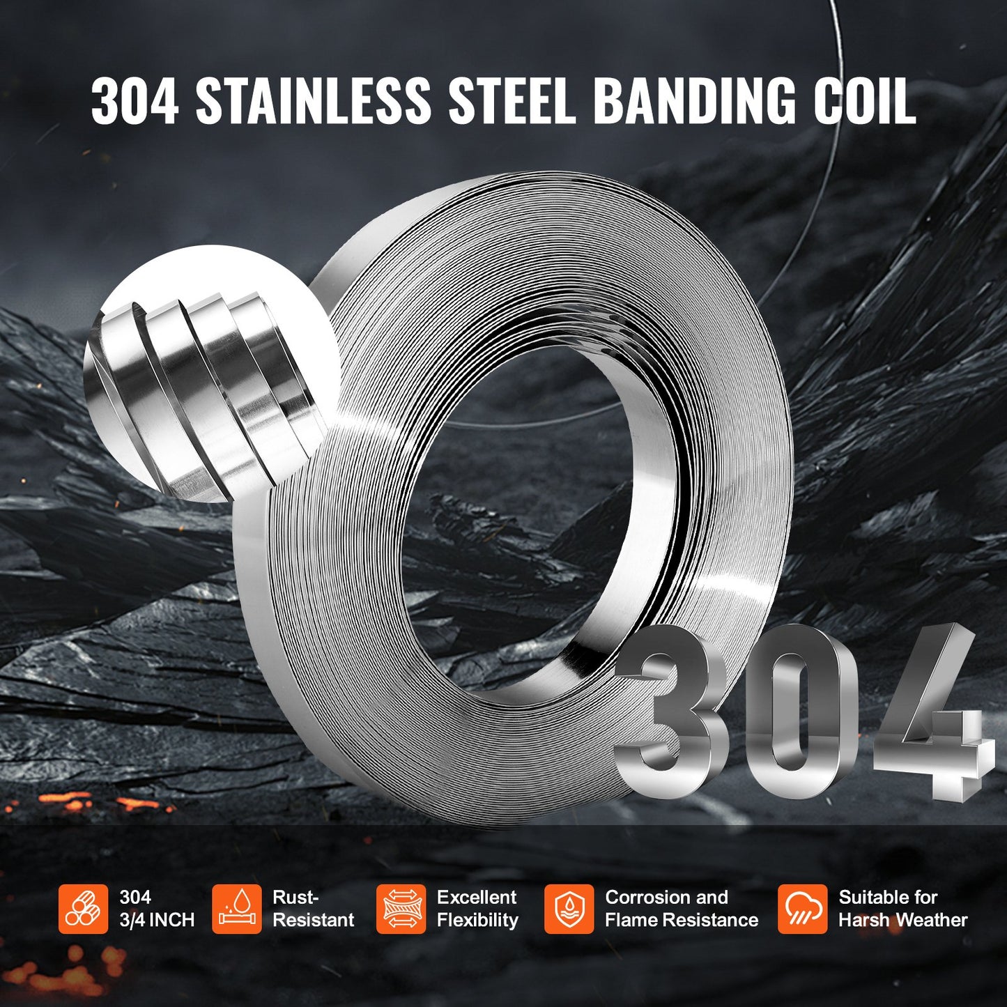 Banding Banding Kit med bandspännare verktyg, 100 ft Längd 304 Rostfritt stål banding, 100 metalltätningar, Pall Packaging Band Banding Kit, Banding Packaging Banding för packning