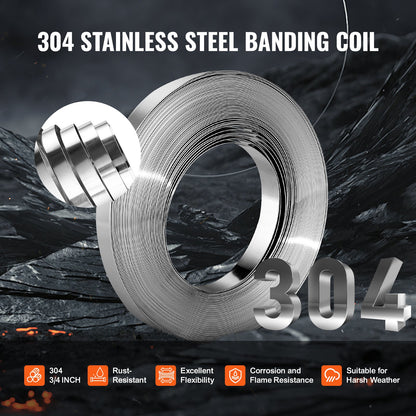 Banding Banding Kit med bandspännare verktyg, 100 ft Längd 304 Rostfritt stål banding, 100 metalltätningar, Pall Packaging Band Banding Kit, Banding Packaging Banding för packning