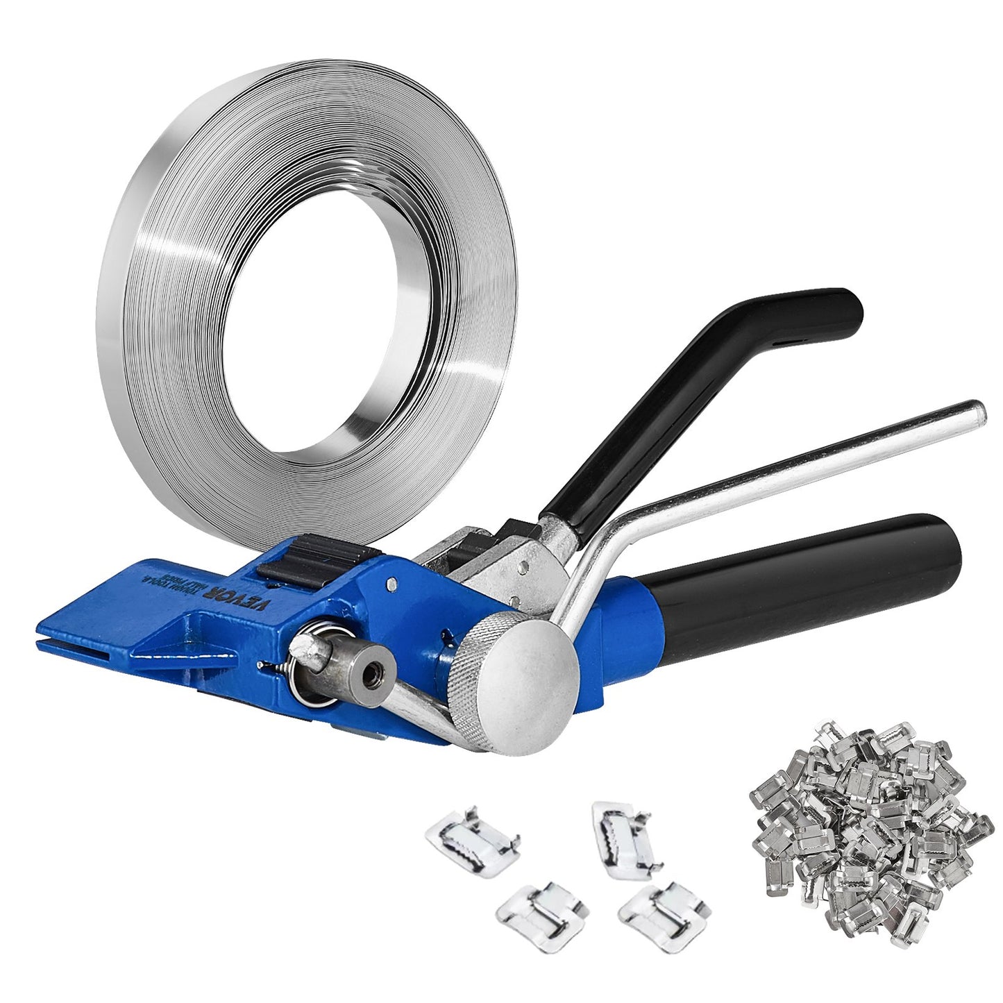Banding Banding Kit med bandspännare verktyg, 100 ft Längd 304 Rostfritt stål banding, 100 metalltätningar, Pall Packaging Band Banding Kit, Banding Packaging Banding för packning