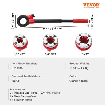 Pipe Tapping Tool 1/2" NPT, 3/4" NPT, 1" NPT