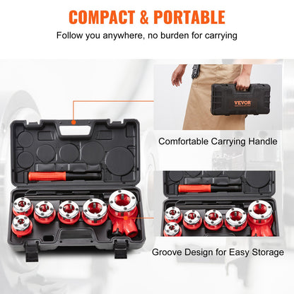 Ratchet Pipe Threader Kit, 1/4" NPT - 1-1/4" NPT Manual Ratchet Pipe Threader, Portable Pipe Threading Tool Set with 6 PCS NPT Nozzles, Storage Case for Galvanized Aluminum Iron Copper Pipes